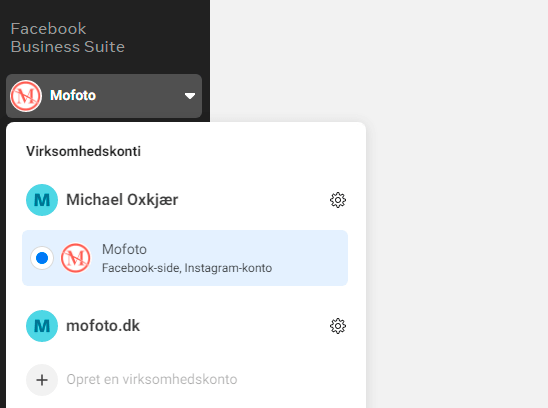 Oversigt over Facebook sider på Facebook Business Suite
